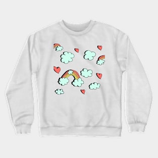 Rainbow Clouds Hearts Pattern Crewneck Sweatshirt